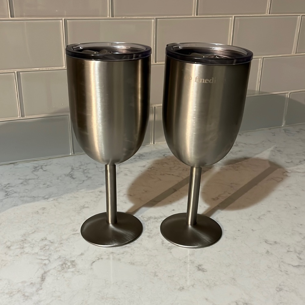 Stainless insulated, wine glasses with cover – pair